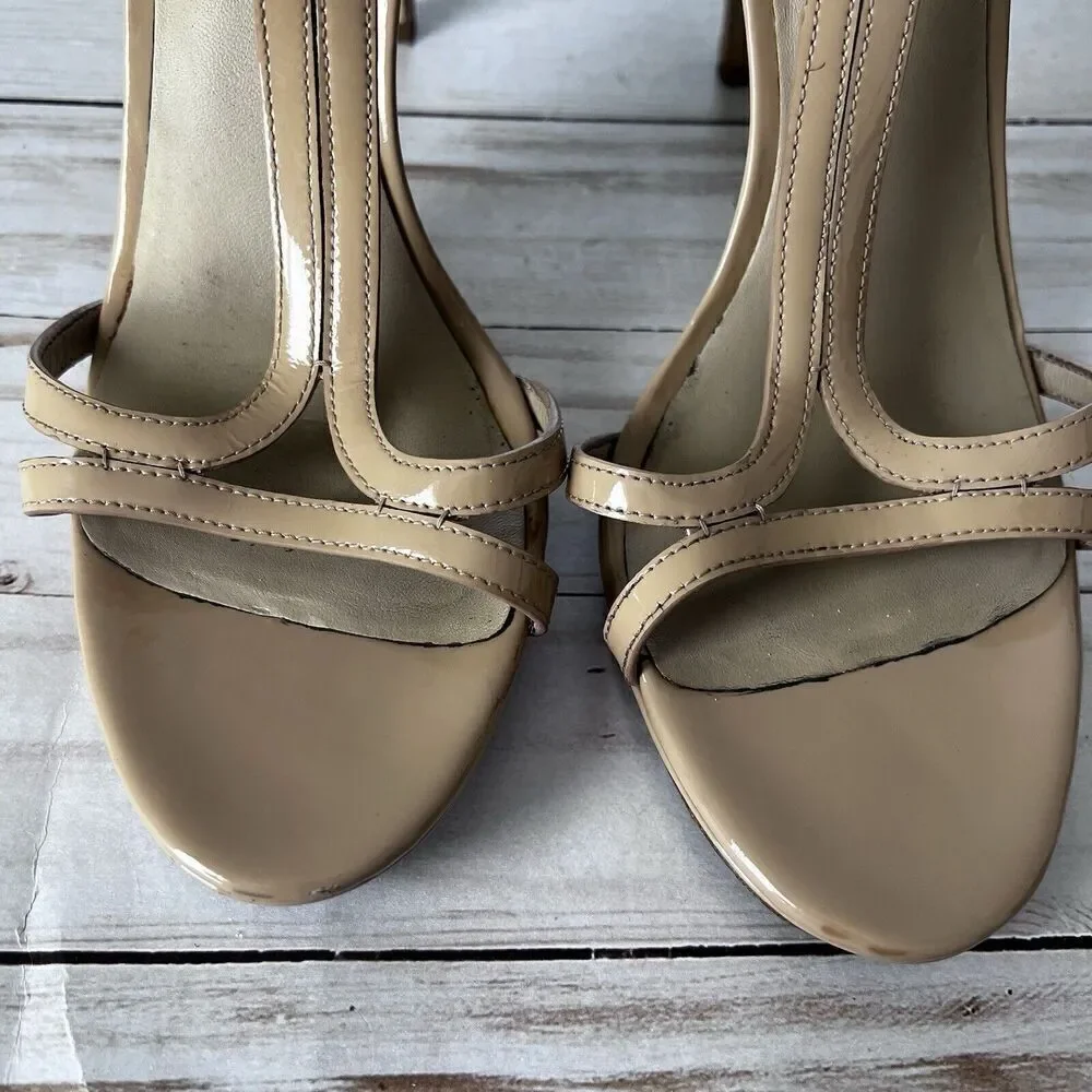 Tory Burch Shelley Heels Nude T Strap Stiletto Patent Leather Womens Size 9